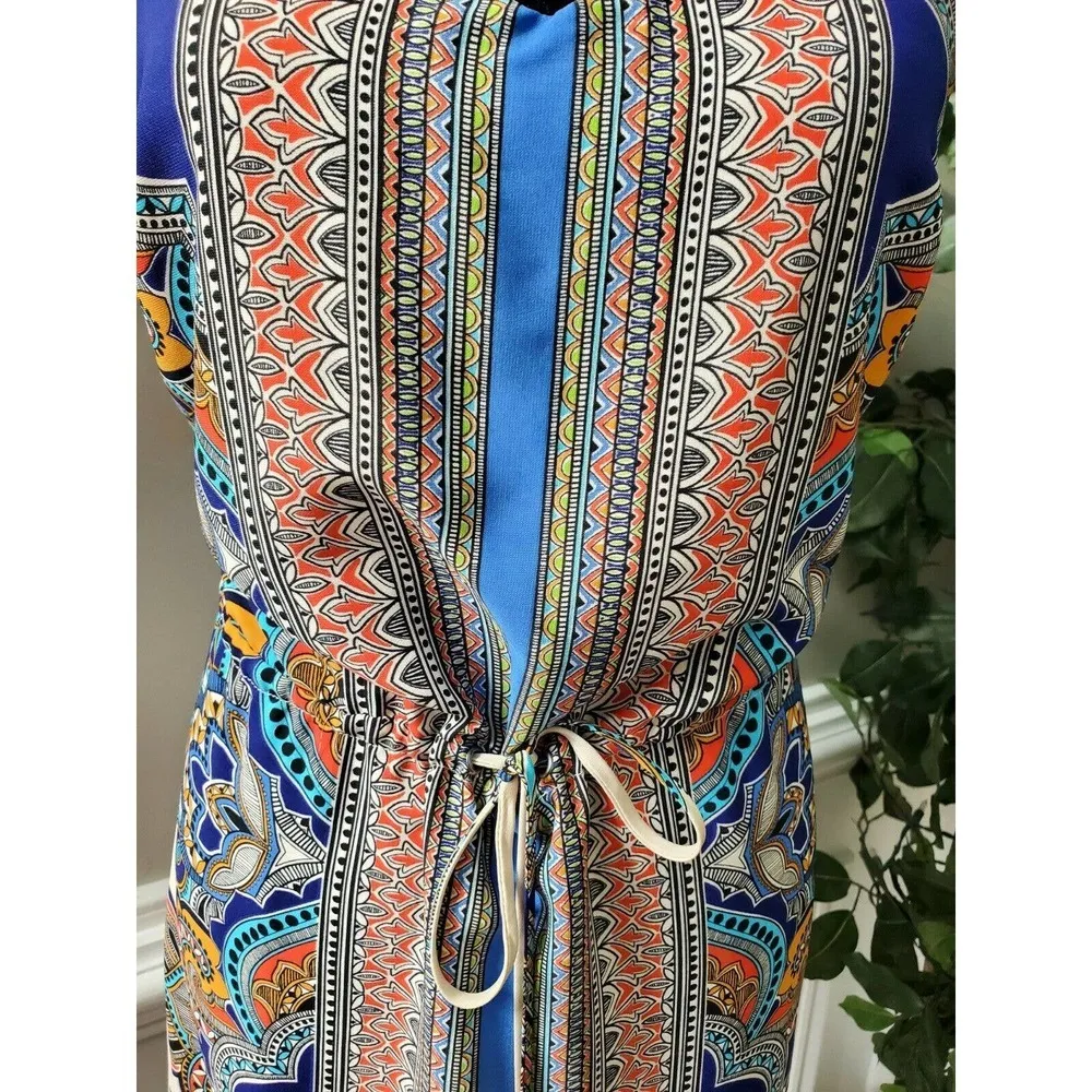 5|48 Saks Fifth Ave Women's Multicolor 100% Polyester V-Neck Knee Length Dress S - Image 3