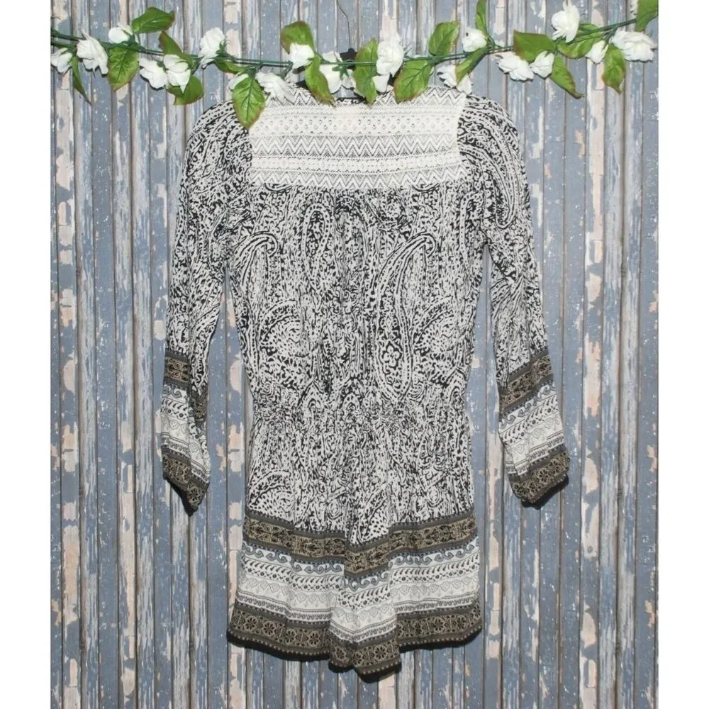 Flying Tomato Boho Romper Black White Shorts Size S Lace & Mixed Pattern - Image 5