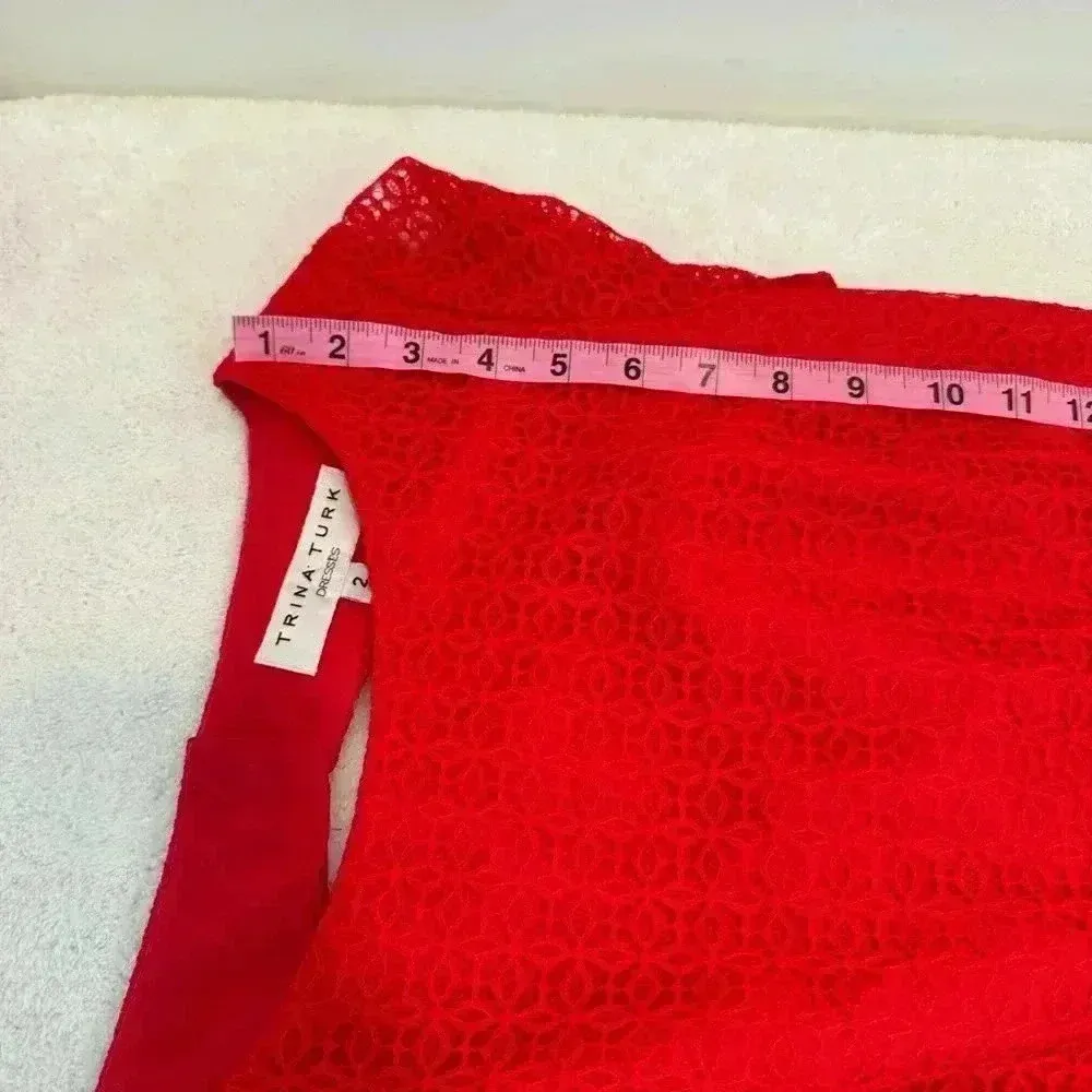 Trina‎ Turk Red Eyelet Dress Size 2 Peekaboo Back Cut Out - Image 13
