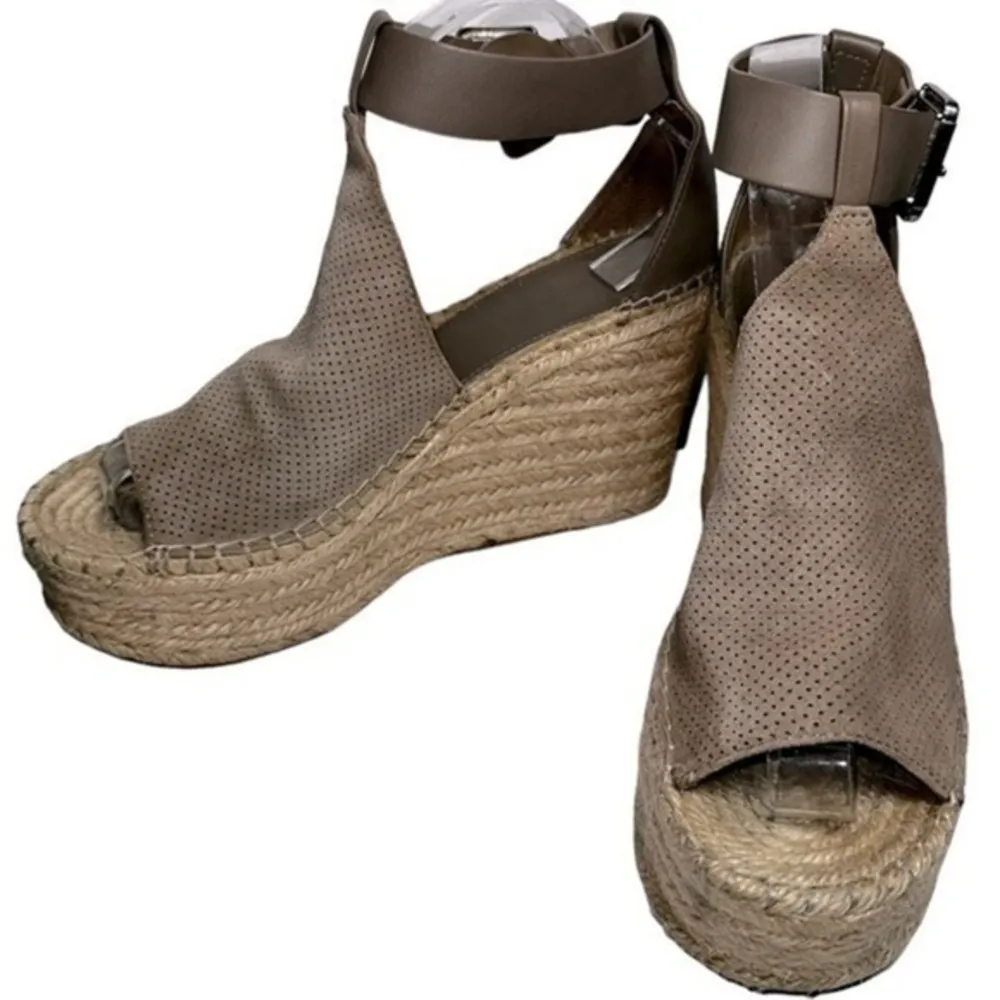 Marc Fisher Women’s Size 9 Taupe Perforated Suede Ankle Strap Espadrille Sandals - Image 2