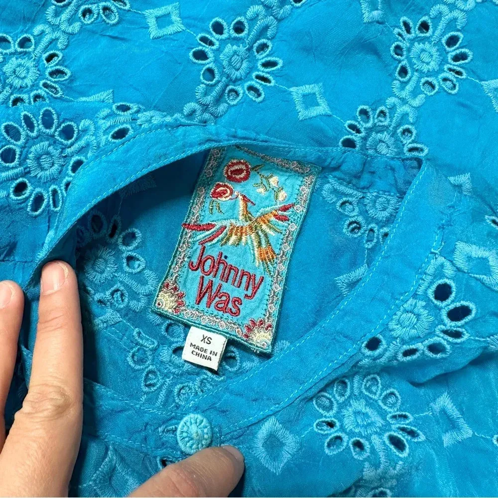 Johnny Was Laia Tank Top Half Button Eyelet Rayon In Natural Boho Size XS - Image 9