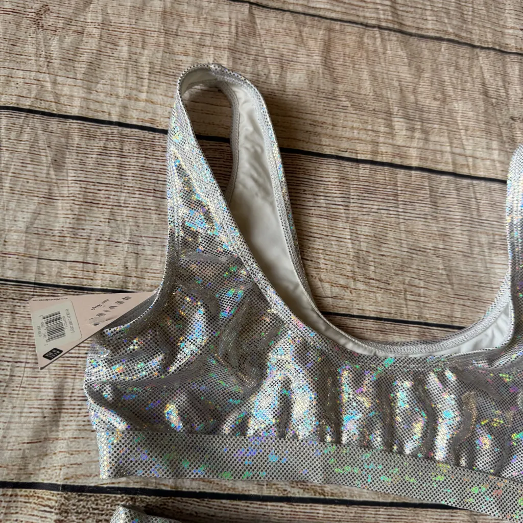 Dippin Daisy’s Women’s Sz Large Silver Holographic 2 Piece Bikini Swim Suit NEW - Image 11