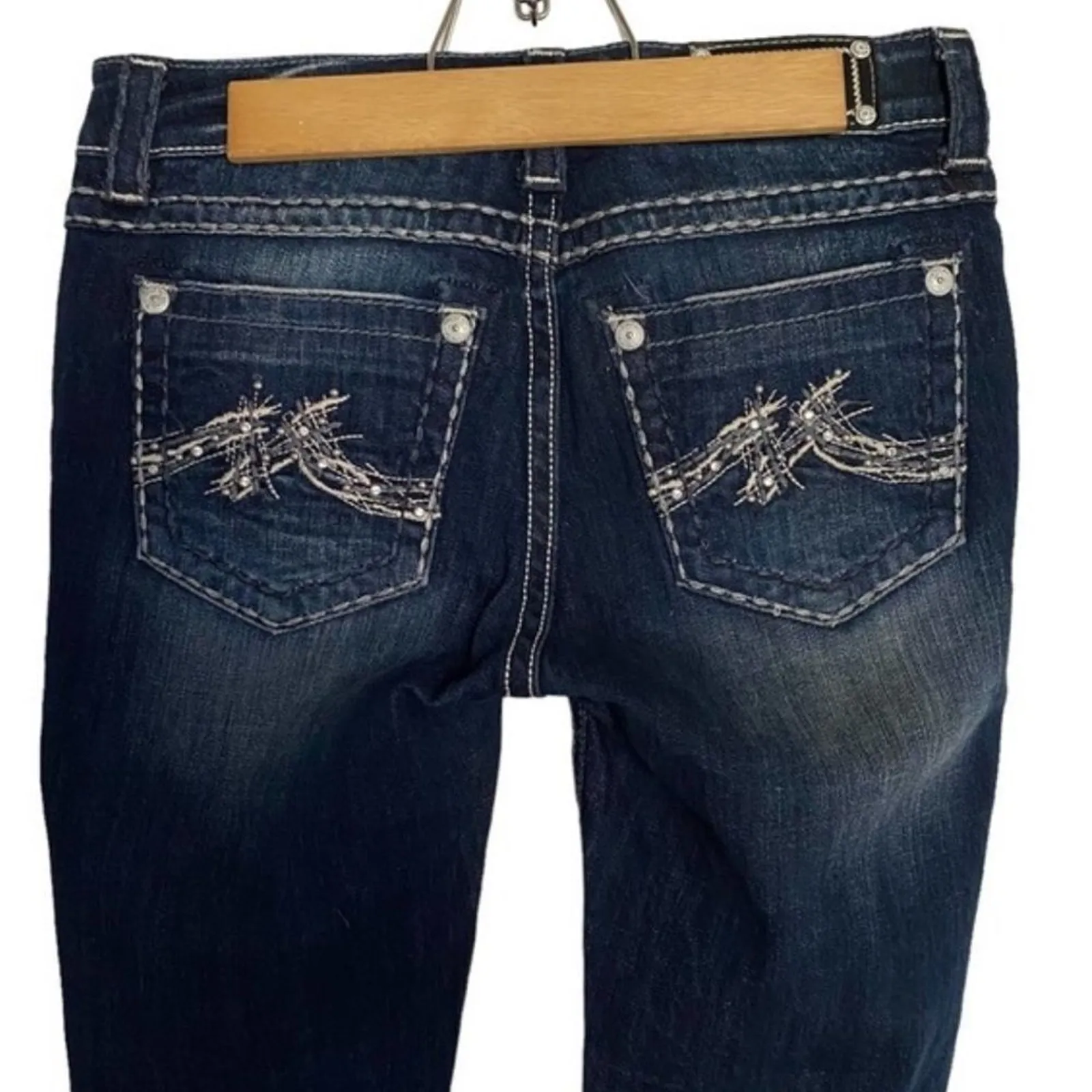 MISS ME Boyfriend Capri Jeans Blingy Dark Wash Thick Stitch Size 27 New with Tag - Image 5