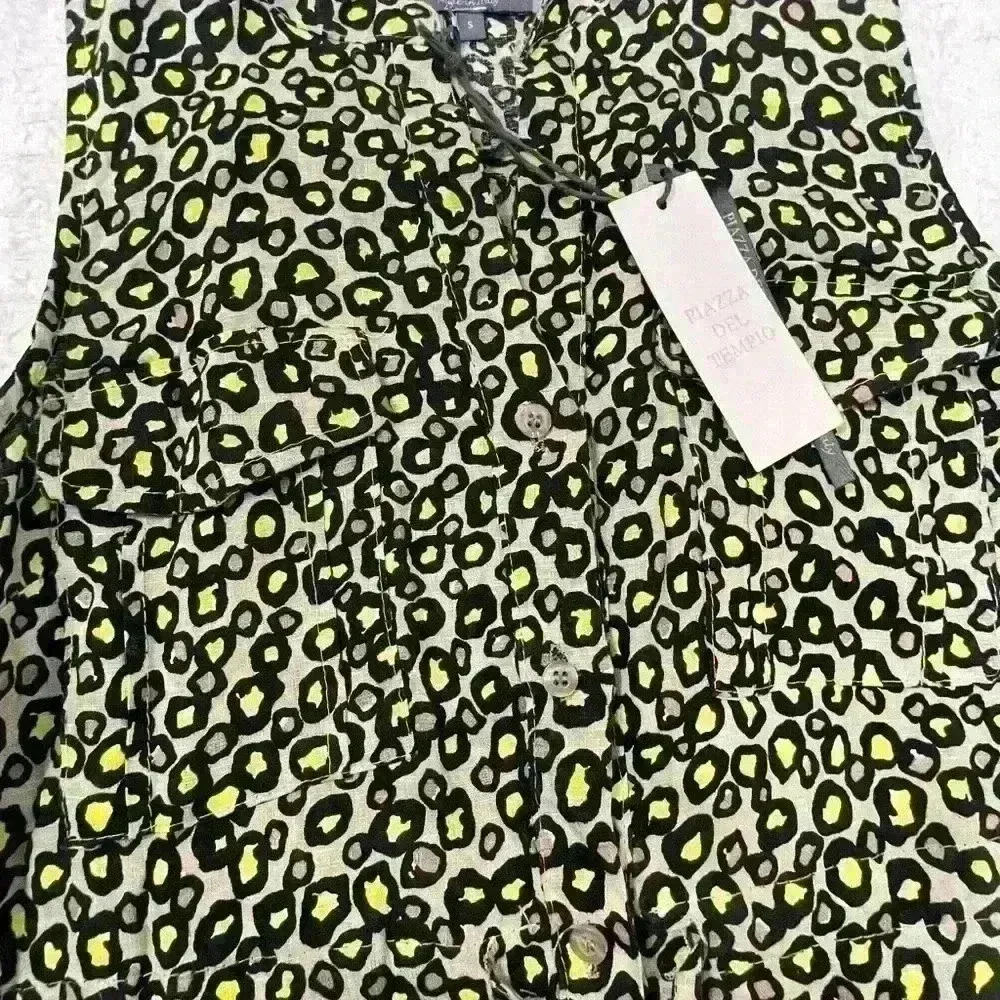 PLAZZA DEL TEMPIO Made in Italy 100% Linen Midi Dress Cheetah Print Sz S NWT Tan - Image 3