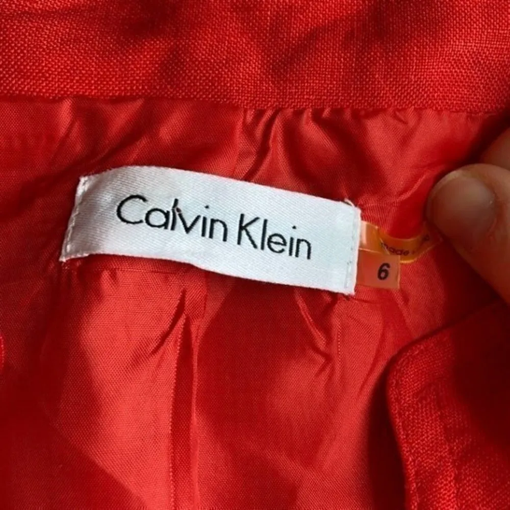 Calvin Klein Linen Blend Red Belted Button Up Sheath Dress Sz 6 - Image 3