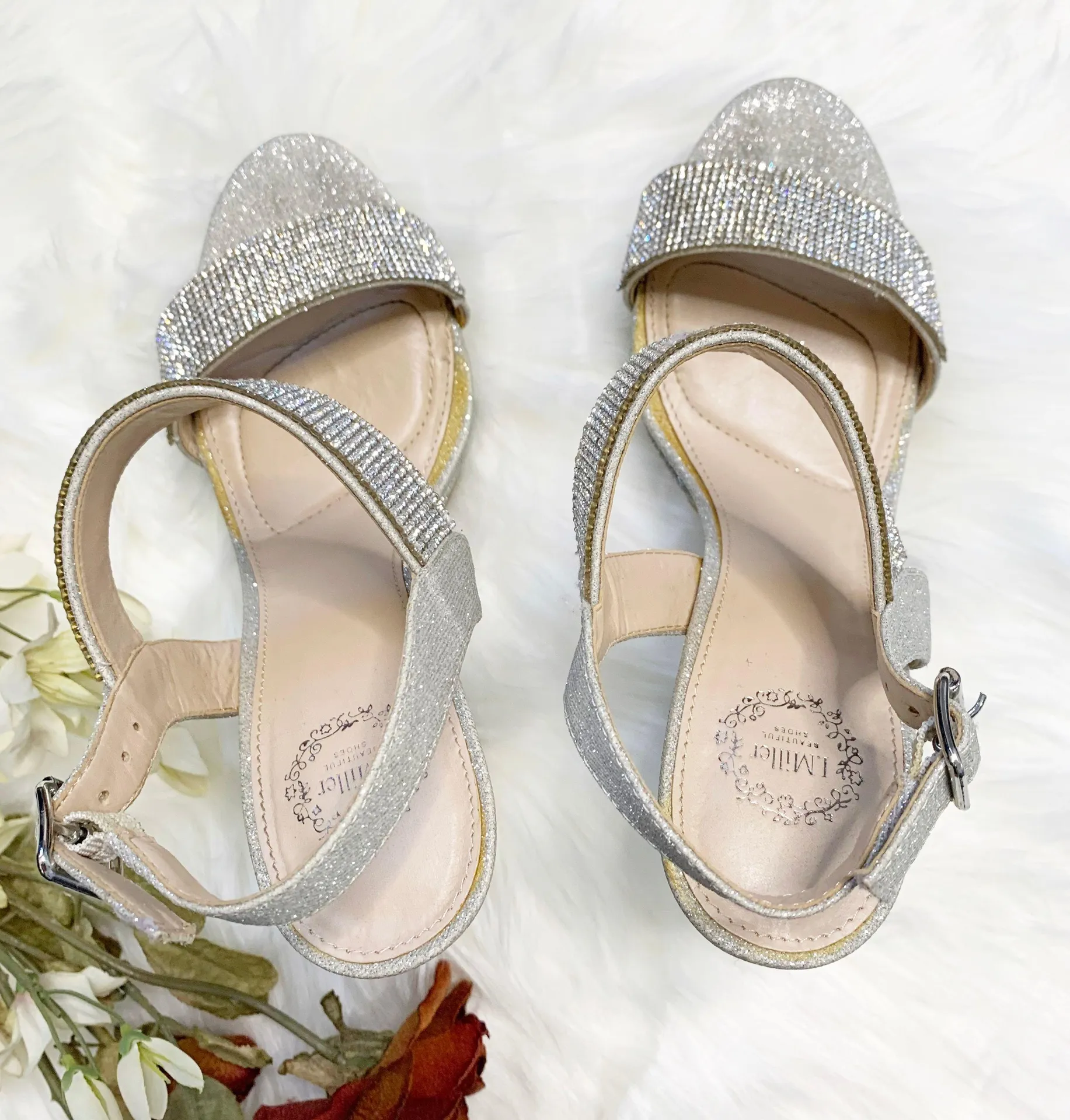 I. Miller Silver Glitter Rhinestone Platform Heels - Image 3