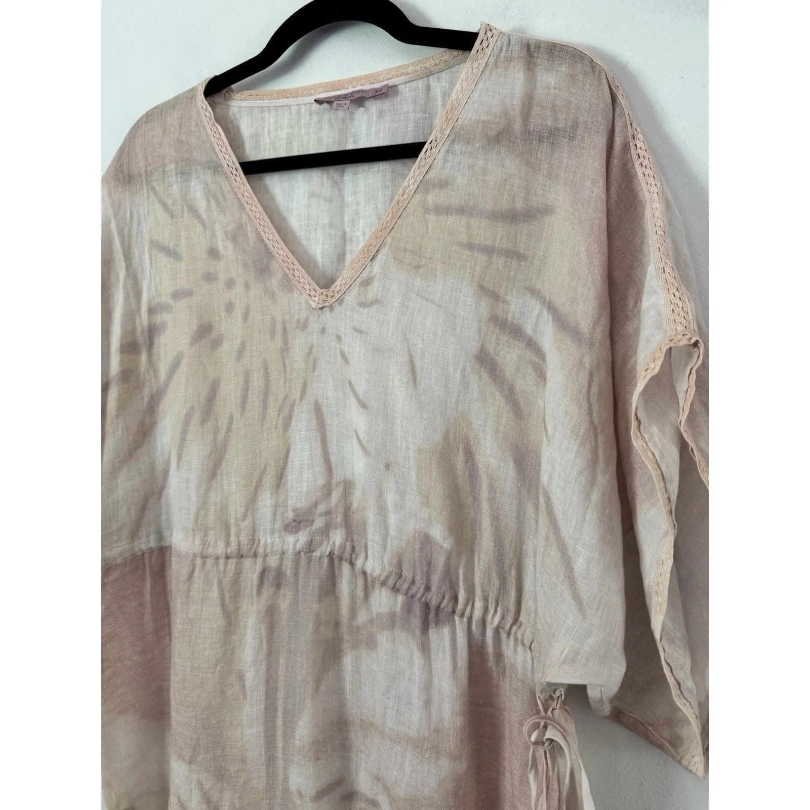 Calypso St Barth Marbled Tie Dye Linen Maxi Kimono Cover Up Dress Side Slit XS - Image 3