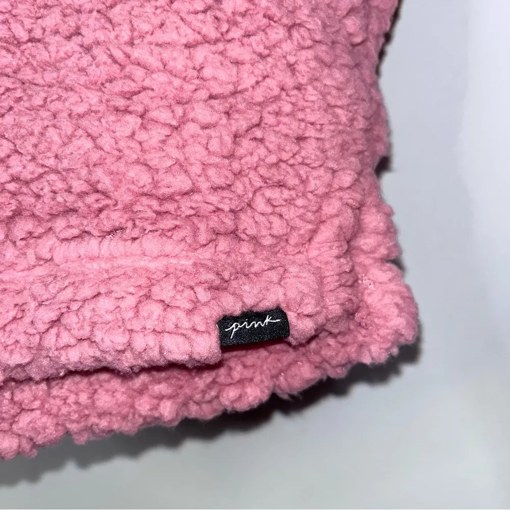 PINK VICTORIA’S SECRET Varsity Sherpa Half Zip Pullover Pink Colorblock Med NWT - Image 14