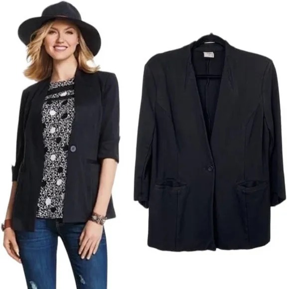 CAbi Turner Ponte Stretch Blazer Jacket Fitted Black One Button Womens Small - Image 2
