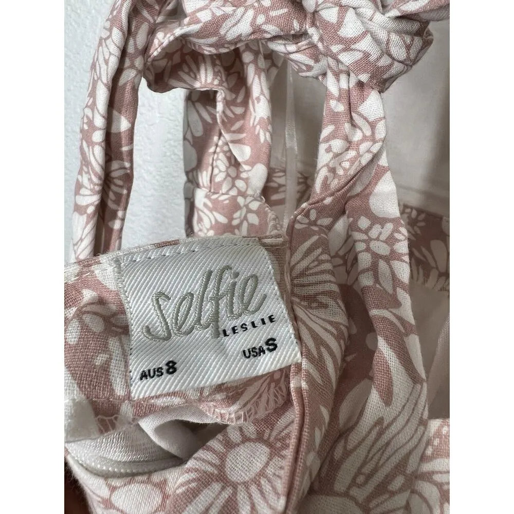 Selfie Leslie Alexandria Square Neck Tie Back Romper Small Floral Ruffled Pink - Image 5