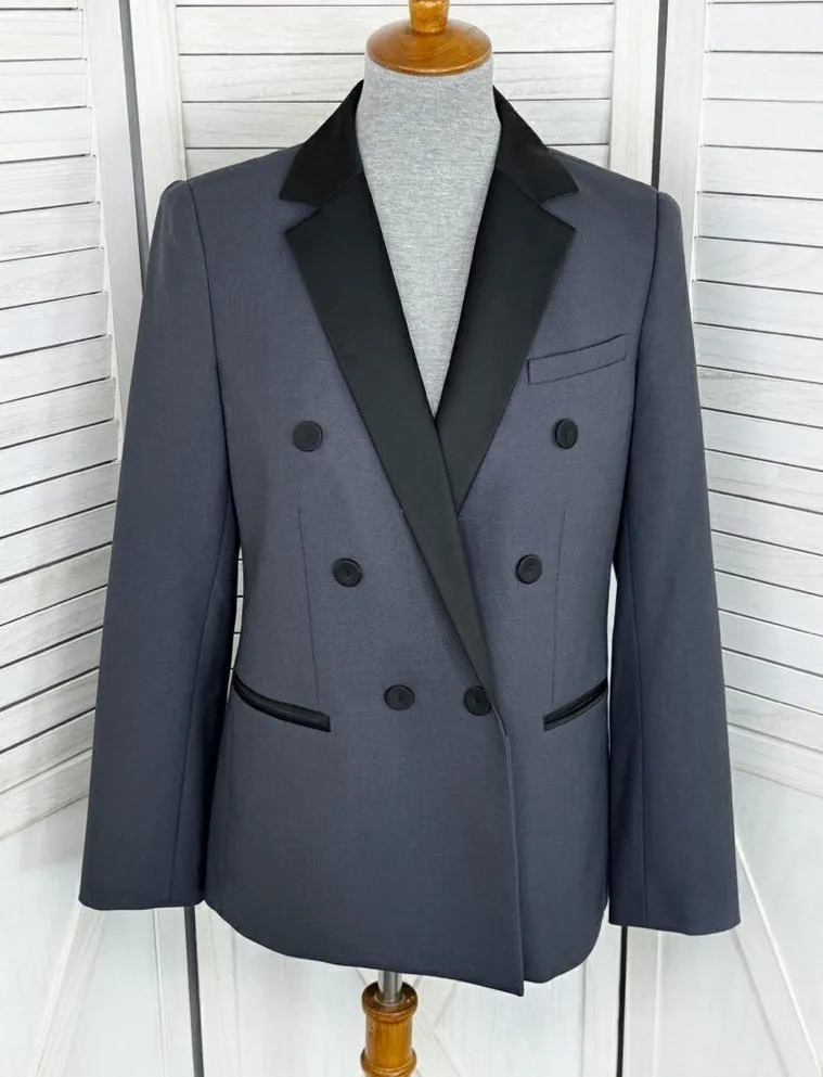 Tailored Rebecca Taylor Color Block Double Breasted Blazer Jacket Grey Black 4 - Image 1
