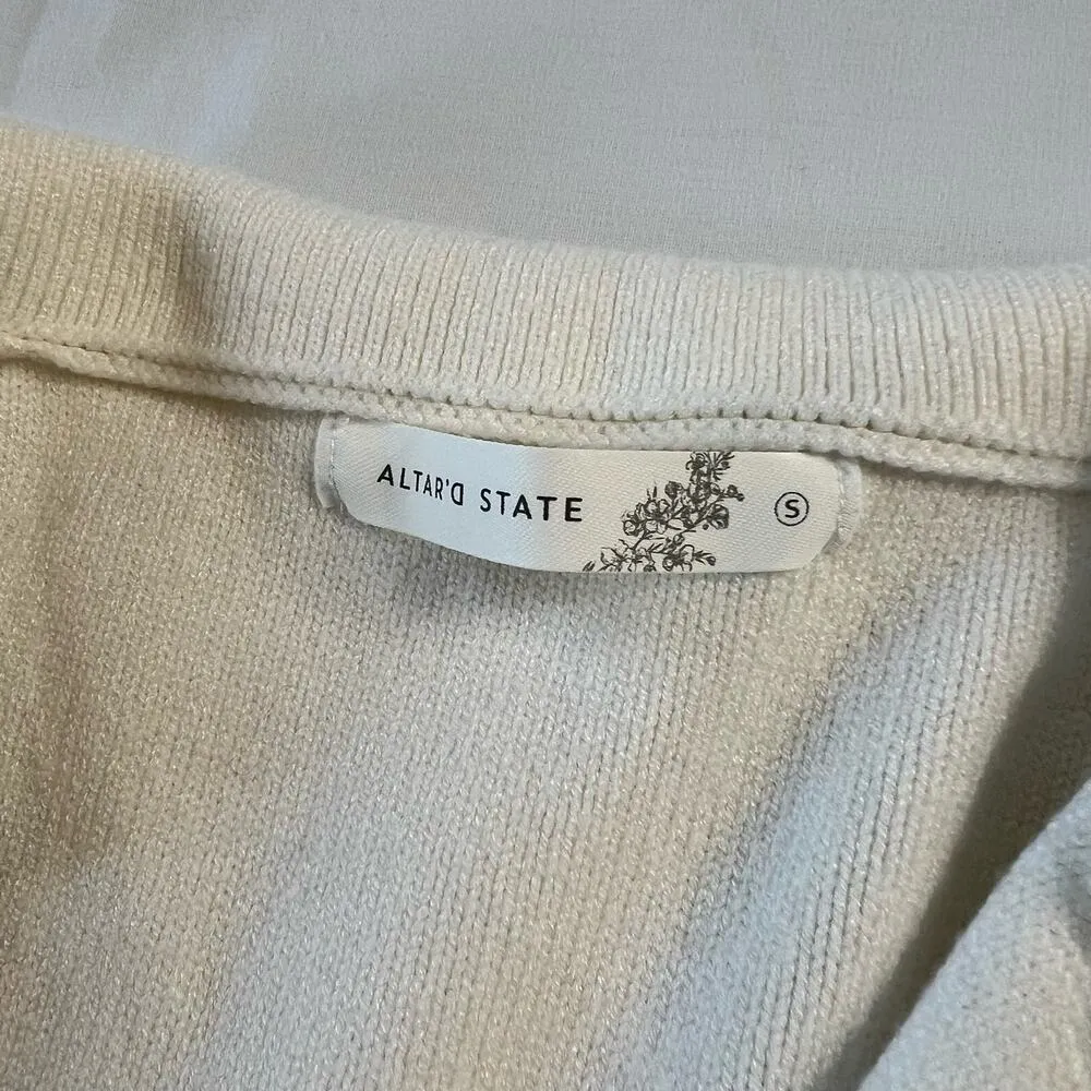 Altr'd State Women's Small Navy White Crop V-Neck Sweater - Image 4