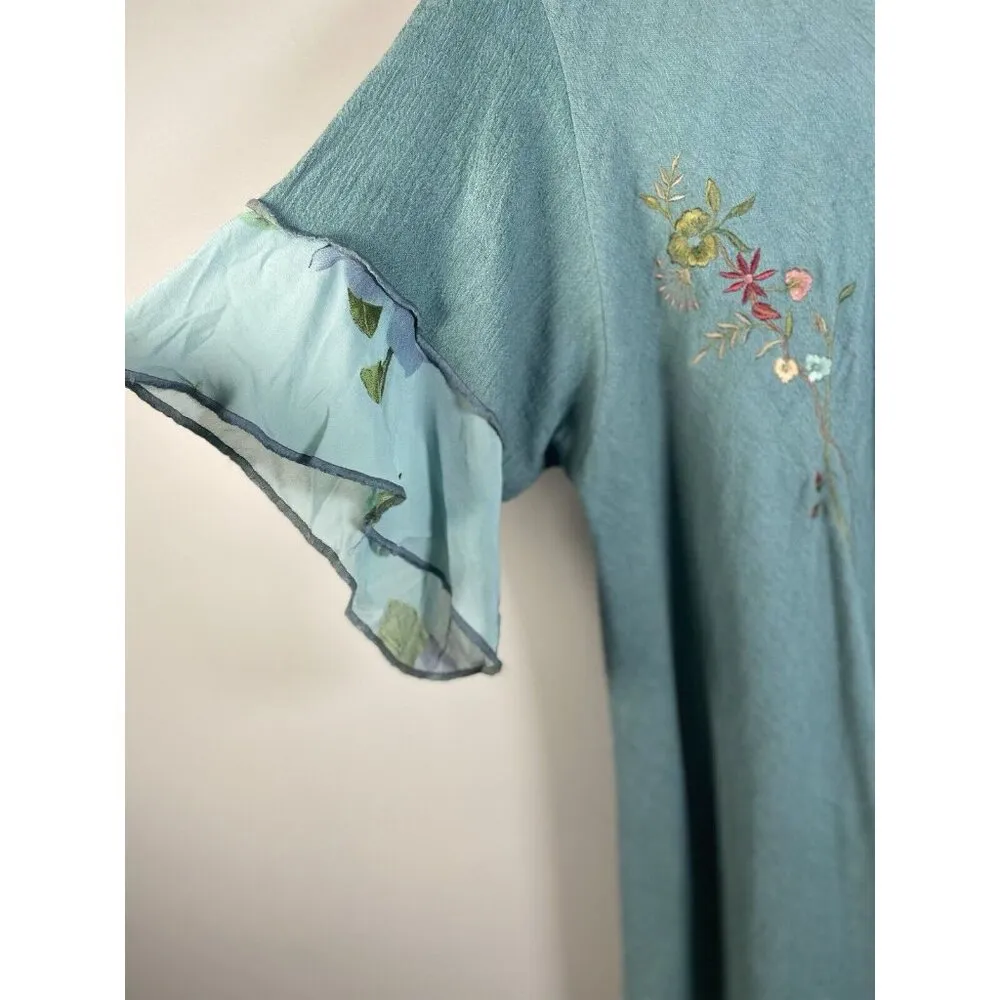 Spencer Alexis Gauzy‎ Green Tunic Top Embroidered Size 2X Fairy Lace Lagenlook - Image 2