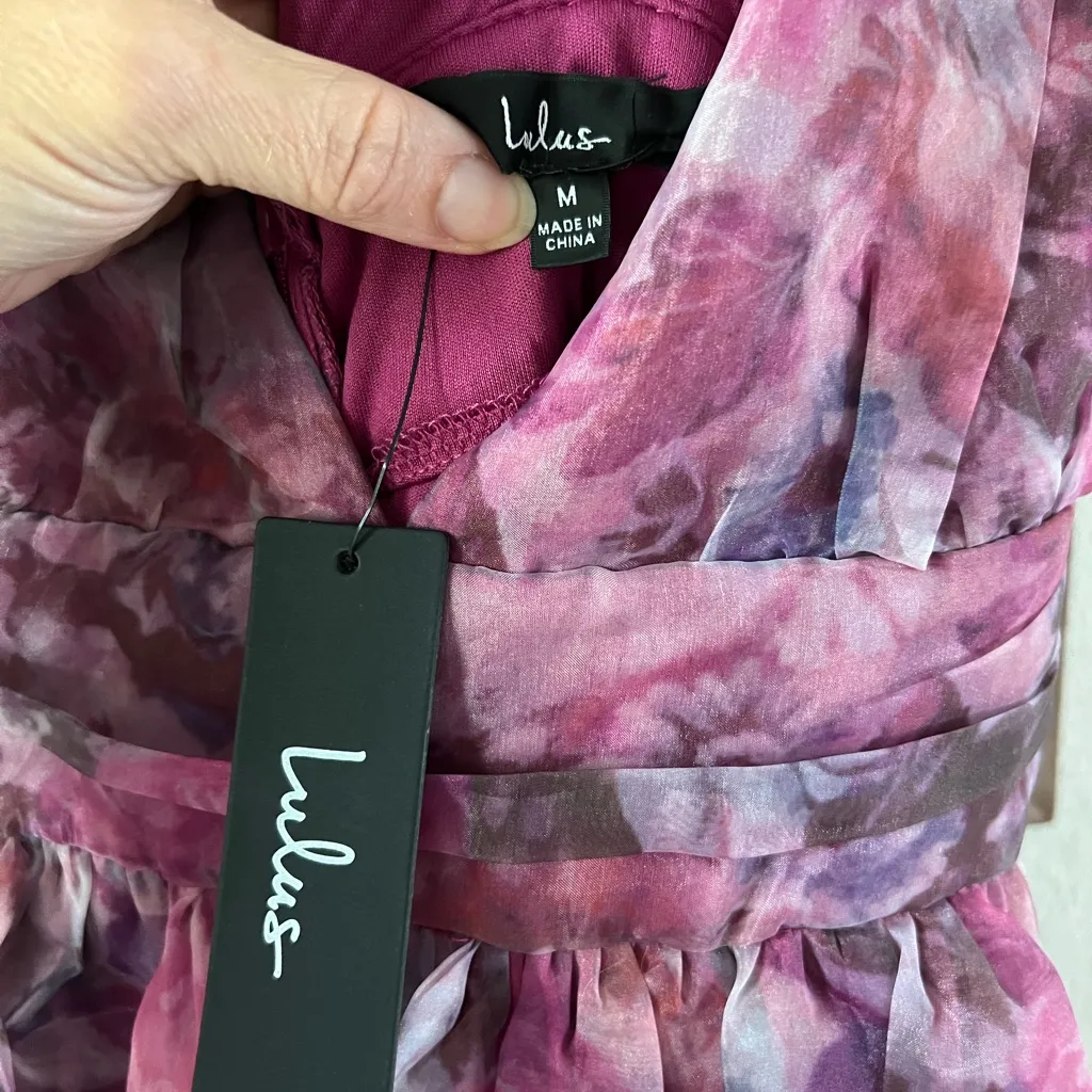 NWT Lulus women’s maxi organza dress gown. Size medium Purple - Image 4