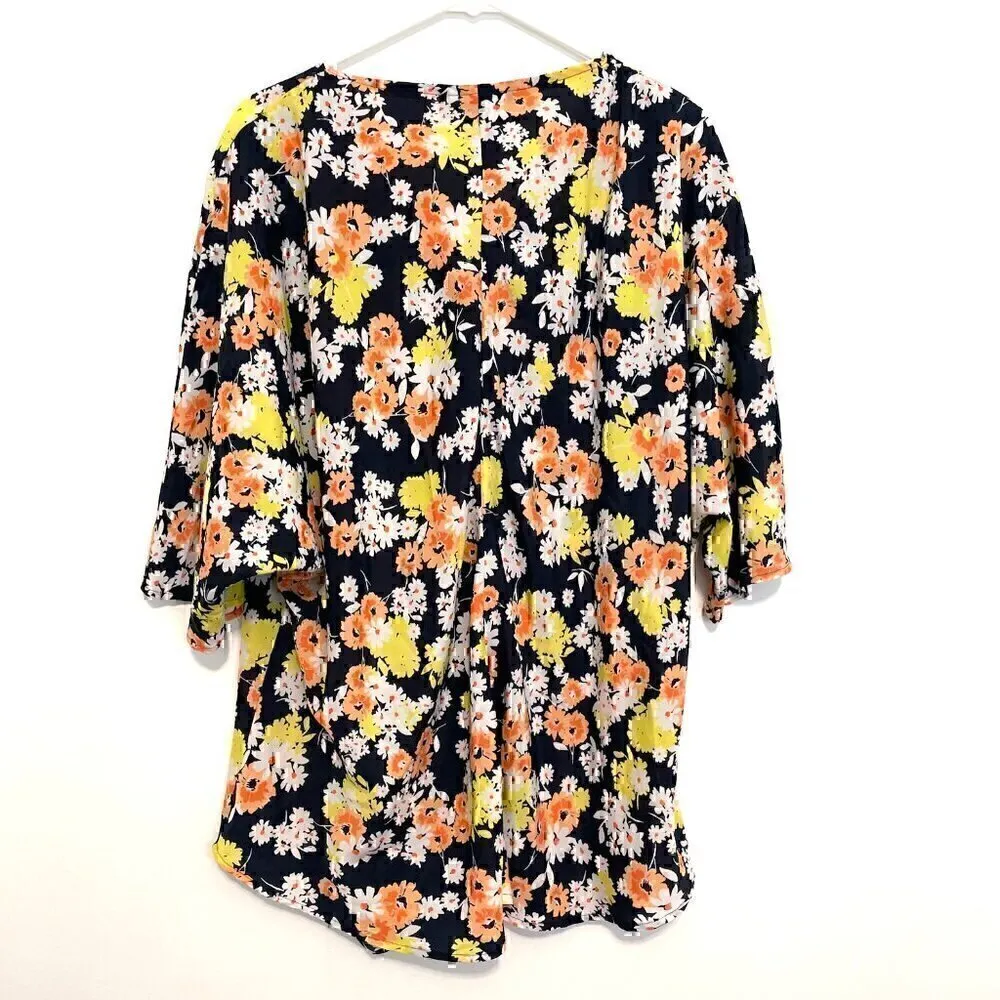 JONES NEW YORK Plus Size Tie Front V-Neck Blouse Navy Blue White Multi Floral 2X - Image 9