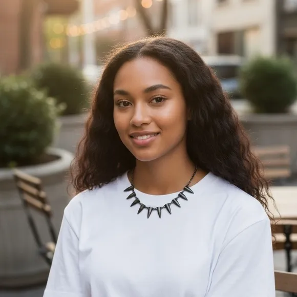 Silver Spike Necklace Black - Image 2