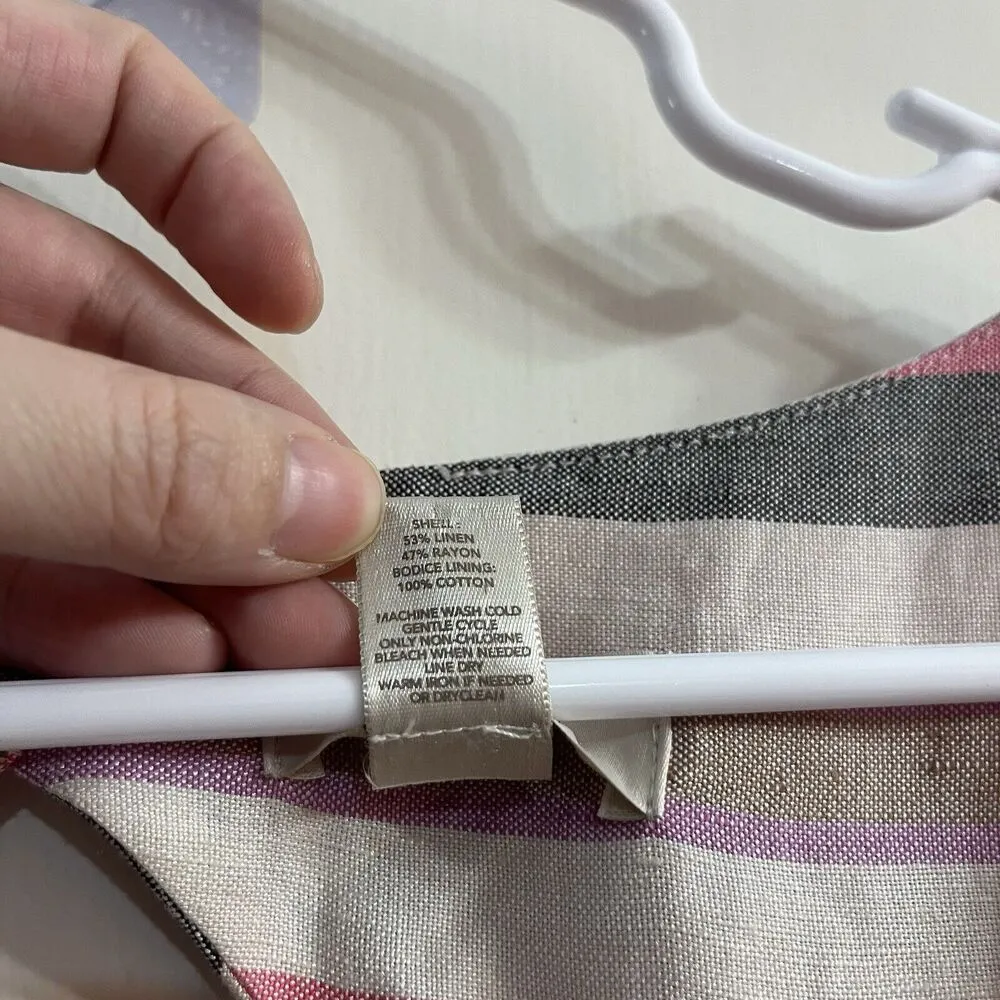 Ann Taylor Loft Chambray Red Purple Tan Striped Open Back Dress Linen Blend Pink Size 16 - Image 4