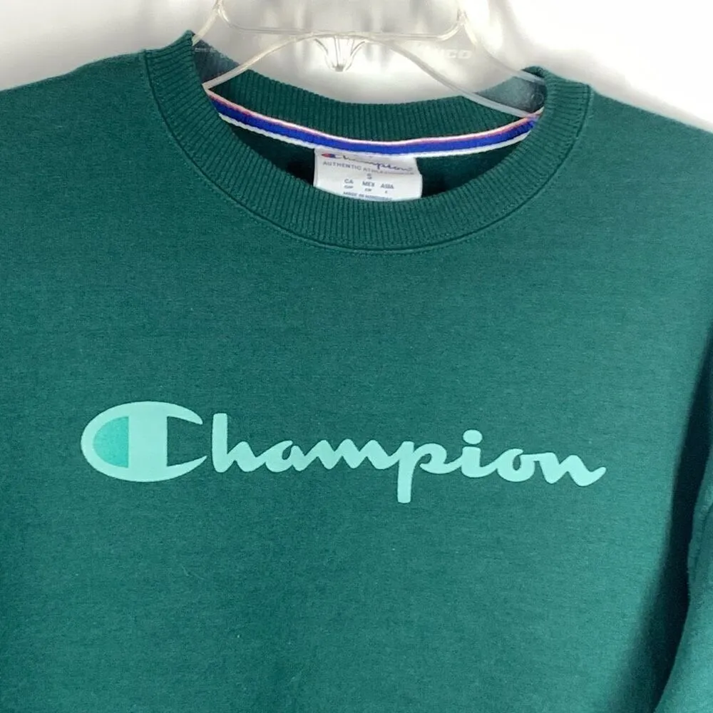Champion Women's Script Logo Powerblend Crewneck Sweatshirt Green Size Small - Image 2