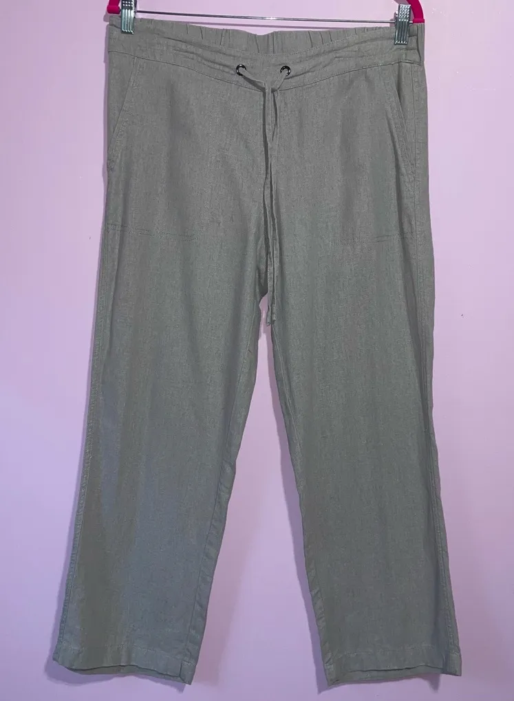 For Cynthia Linen Straight Leg Pants Women Size M Pull On Pocket Neutral Coastal - Image 1