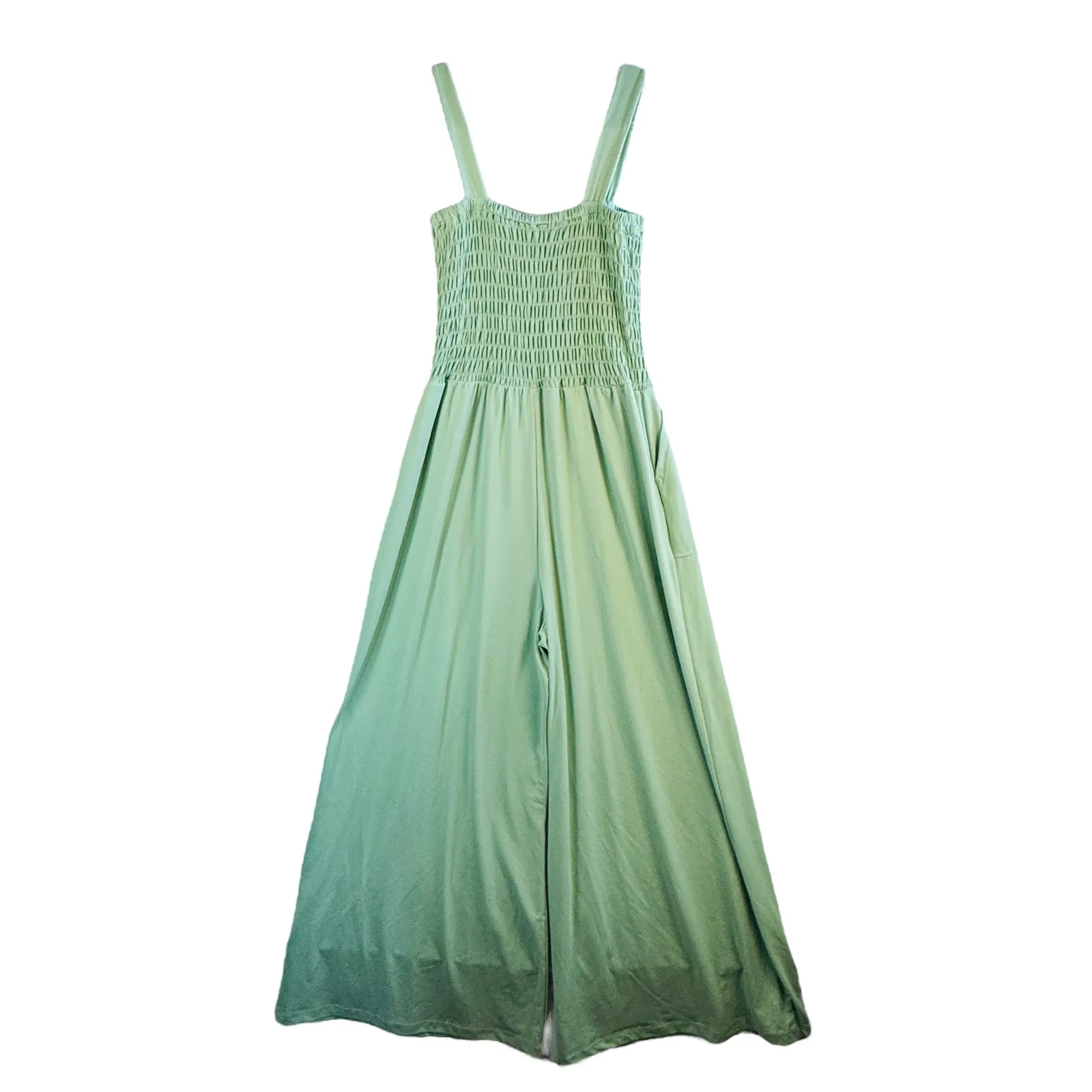 Rae Mode Sz L Green Smocked Wide‎ Leg Jumpsuit Stretch Pockets Soft Summer Size L - Image 2