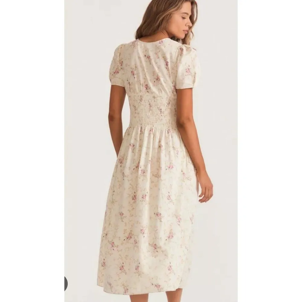 Love Shack Fancy Venna Midi Short Sleeve Smocked Dress S Floral LOVESHACKFANCY - Image 7