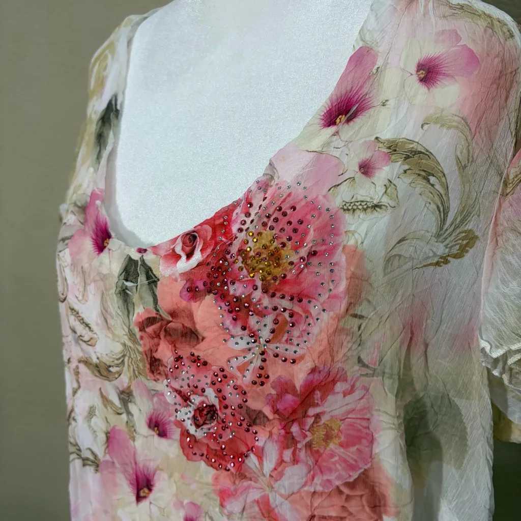 Cal Style Embellished Gauze Maxi Dress Rhinestones Fairycore Ethereal Sz 2XL Pink - Image 4