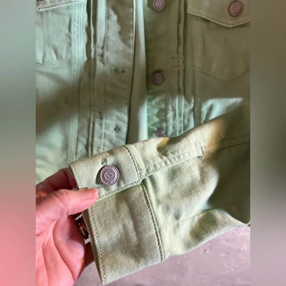 Canyon Retreat Green Jean Jacket Casual Style, frayed hem, silver hardware - Image 6