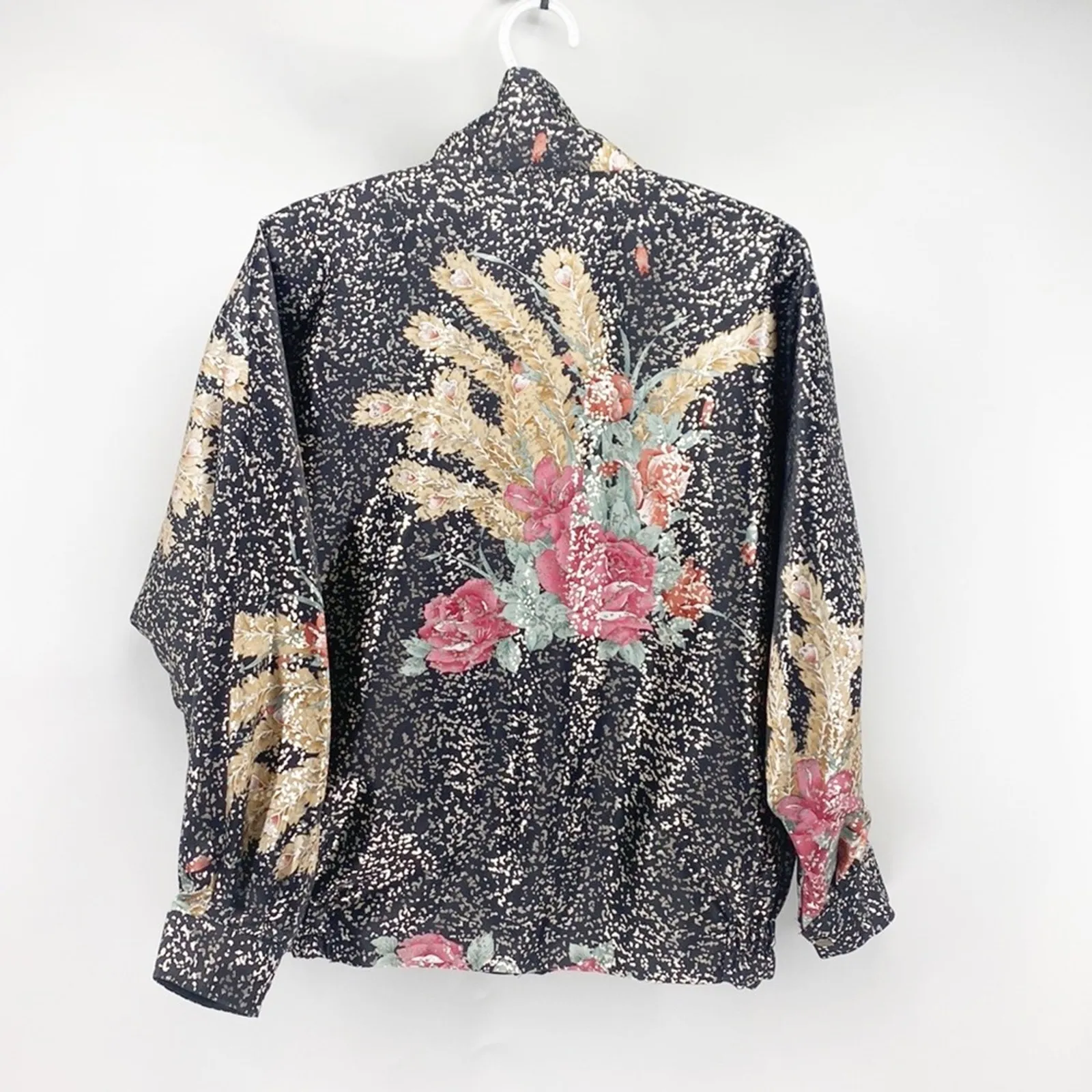Vintage 80s 90s Floral Silver metallic sheen Reversible Windbreaker size L Black Size L - Image 4