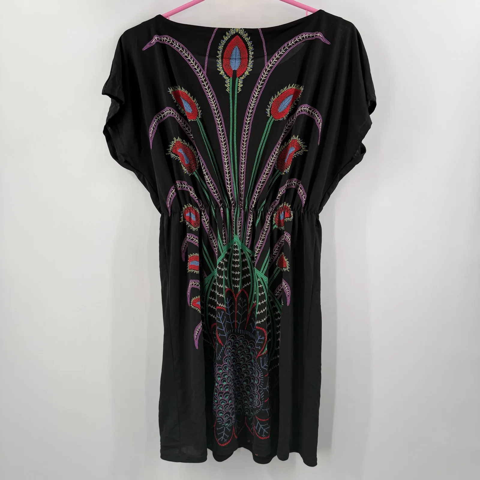 Orion London Dress XS/S Peacock Mini Black One Tree Hill Artsy Art To Wear Boho - Image 2