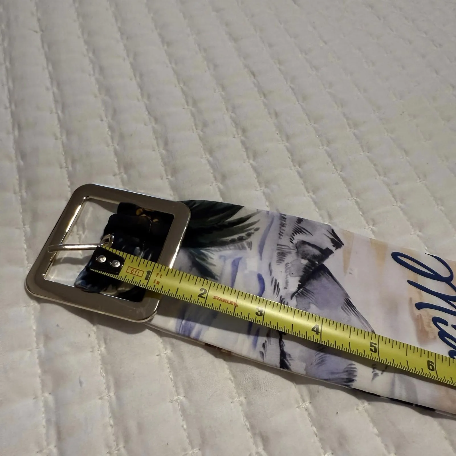 Women’s Small Miami Tropical Fabric Belt Multi Color Gold Tone Buckle - Image 8