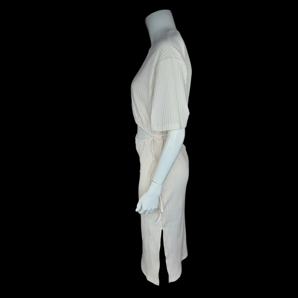 4th and Reckless Womens Small Cream Textured Midi Dress Cutout Short Sleeve - Image 6