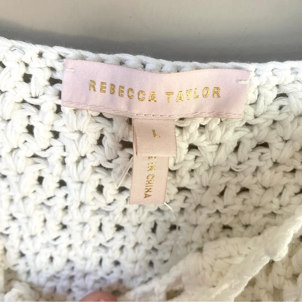 Rebecca Taylor “Crochet Doily” white moonstone open knit tank top Size … - Image 11