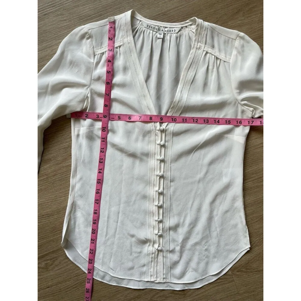 MSRP$375 Veronica Beard Women’s 100% marella silk blouse Top V-Neck Ivory Size 0 - Image 7