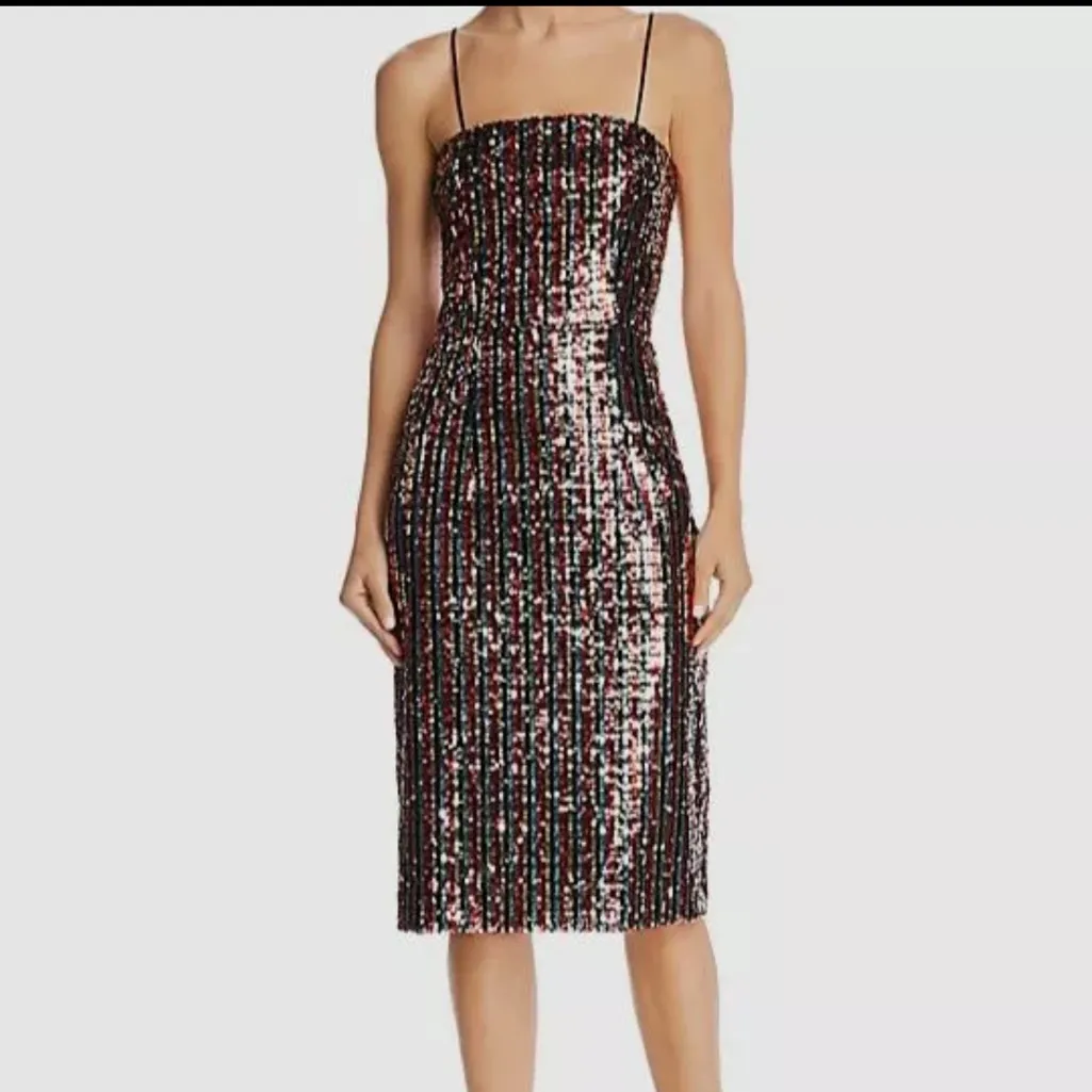 Milly Black New Years Holiday Sequin Party Cocktail Formal Midi Dress Size 0 XXS - Image 2