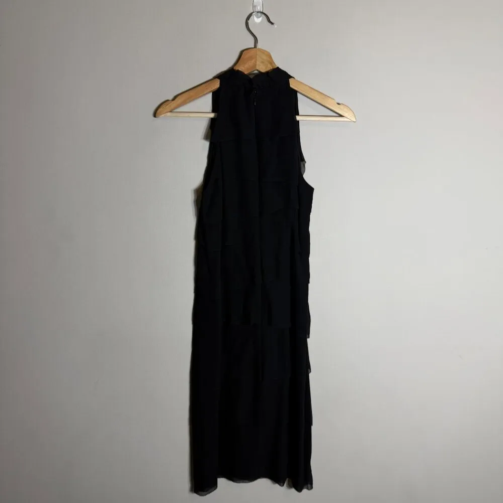 Vince Sleeveless 100% Silk Tiered Sheath Mini Dress Women's 2 Black LBD Cocktail - Image 4