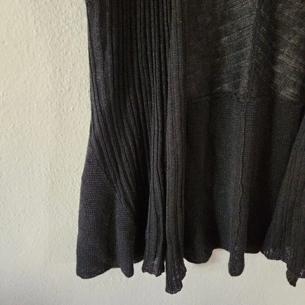 Eileen Fisher Sleeveless 100% Linen Black Cardigan Vest Open Front Knit Size XS - Image 6