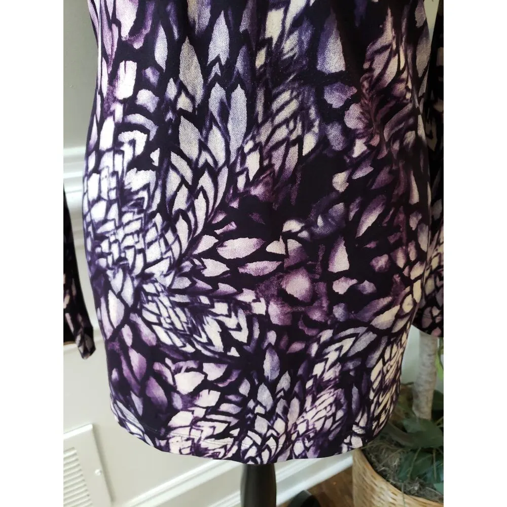 Women's Chico's Purple Leaf Print Long Sleeve Top with Rhinestone Detail Size S - Image 3