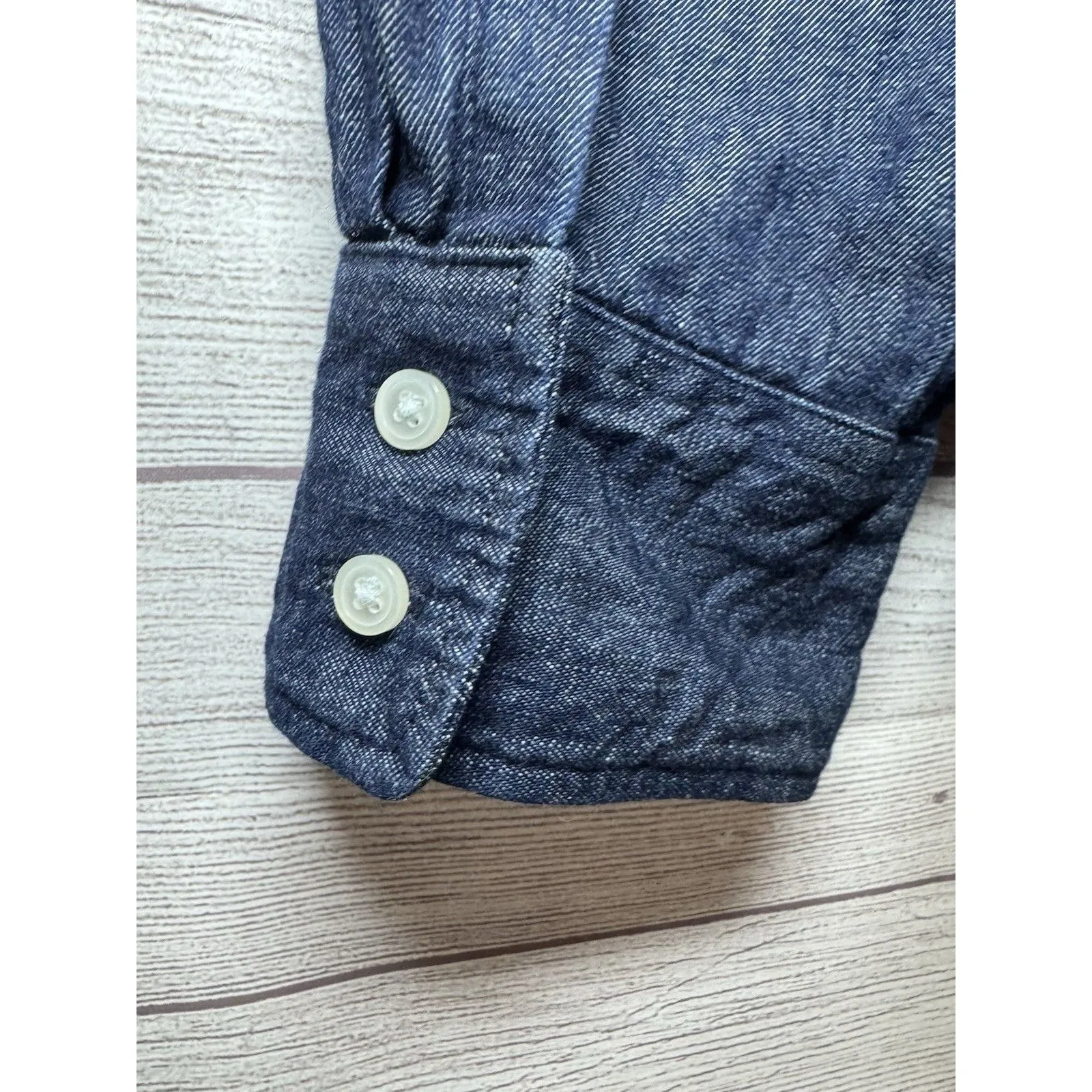 J Crew Women's Denim Blouse Dark Blue Button Up Long Sleeve Cotton SIZE LARGE - Image 6