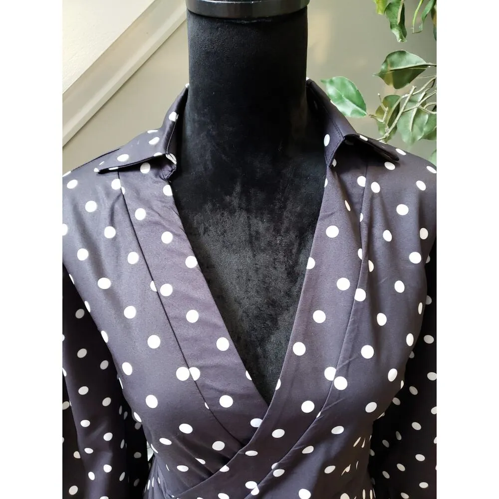 Zara Blouse Women XL Black White Polka Dot Wrap Top 3 4 Sleeve Dressy Shirt - Image 2