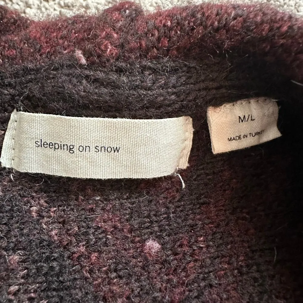 Sleeping on Snow Anthropologie Mabli maroon and tan knit sleeveless cardigan M/L - Image 7