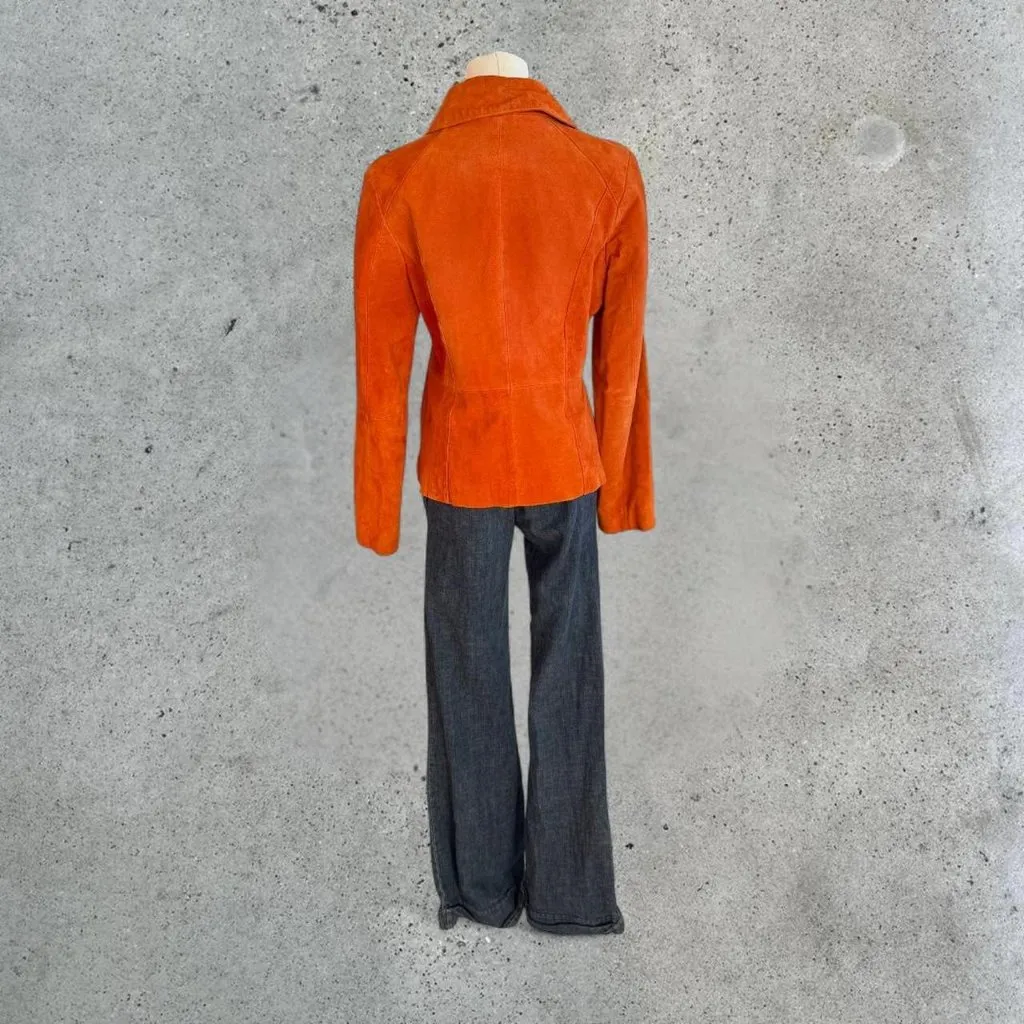 Vintage orange suede leather jacket Size M - Image 4