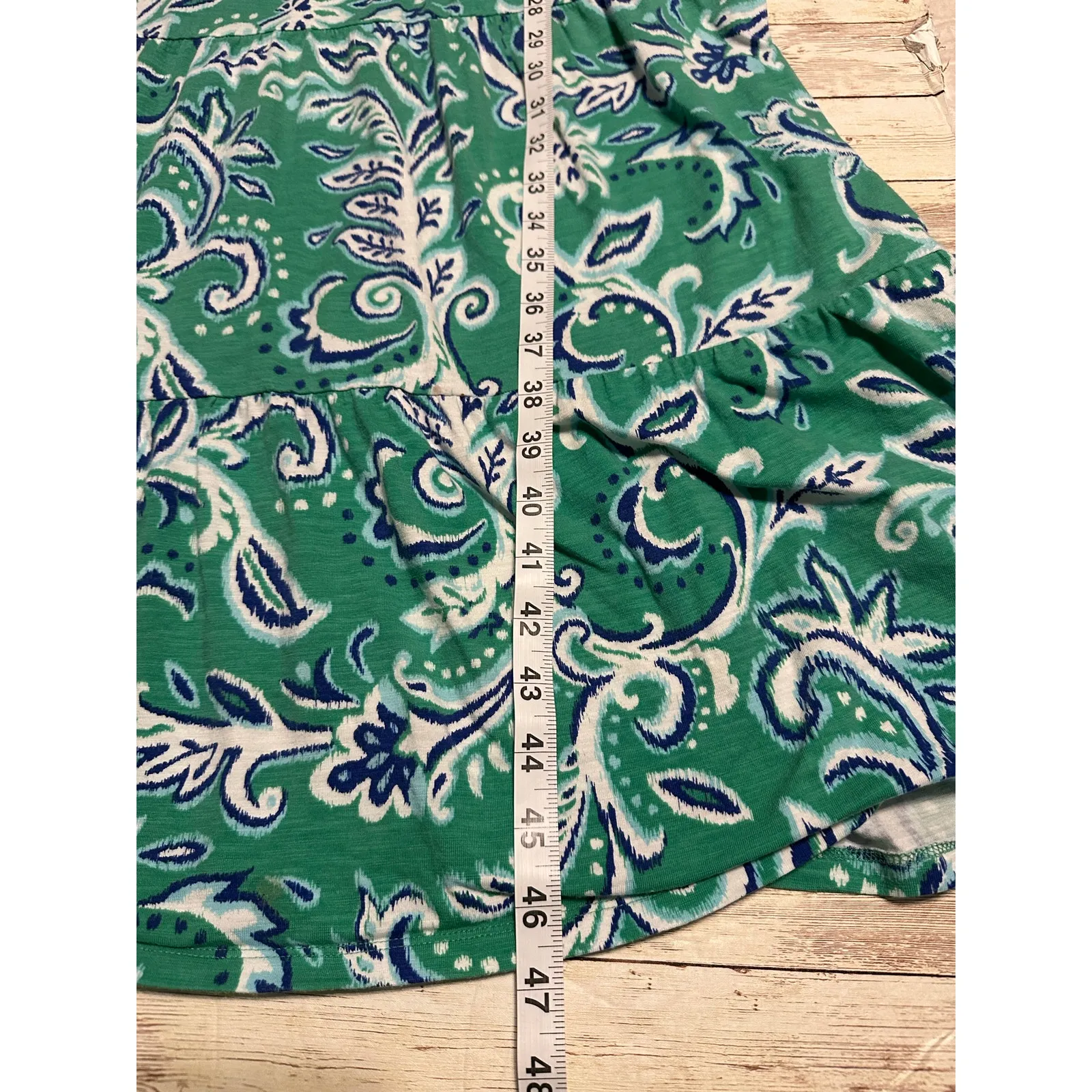 Soft Surroundings Paisley Tiered Dress XL Green Blue Coastal Midi Maxi Stretch - Image 6