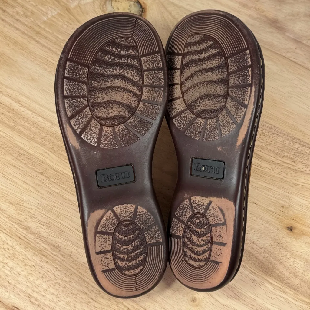 Born Nubuck Leather Cutouts Slip On Slide Sandals Carmel Tan 9 - Image 8