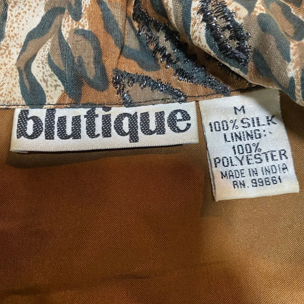 Vintage Silk Sequined Leopard Print Jacket Button Front Brown Black Womens M Size M - Image 9