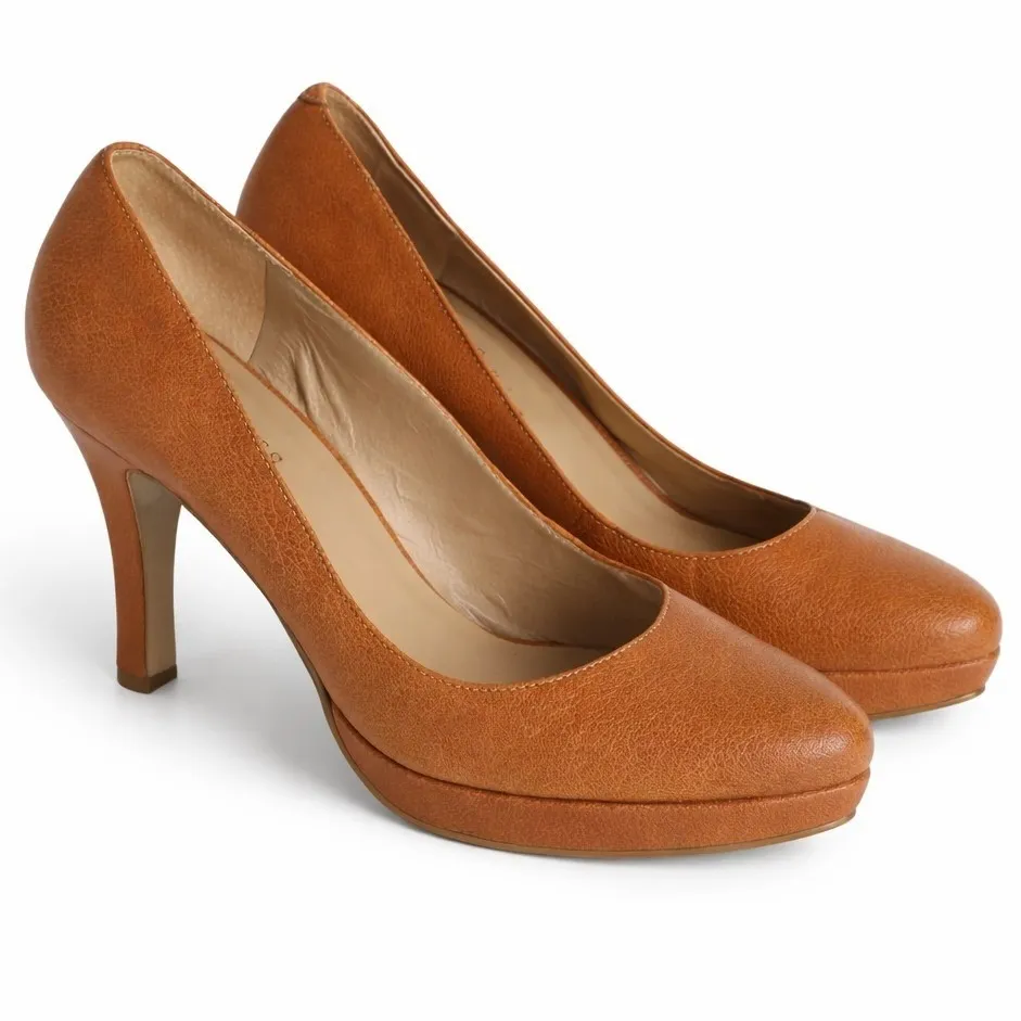 Talbots Padma Camel Leather Platform High Heel Pumps Shoes 11B Neutral Preppy - Image 2
