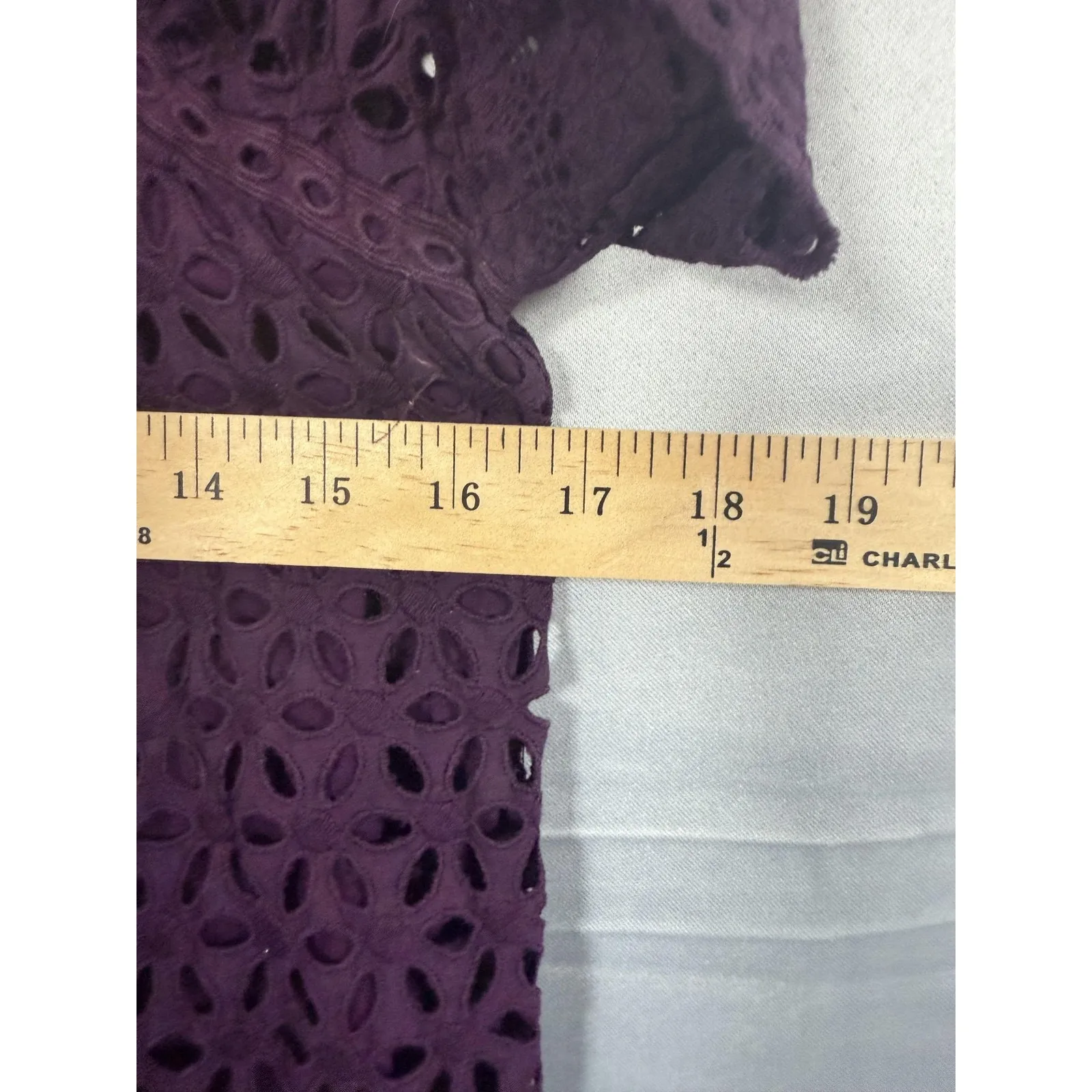 J Crew Shirt Womens 2 Purple Eyelet Lace Floral‎ Short Sleeve Lined Cotton Top - Image 6