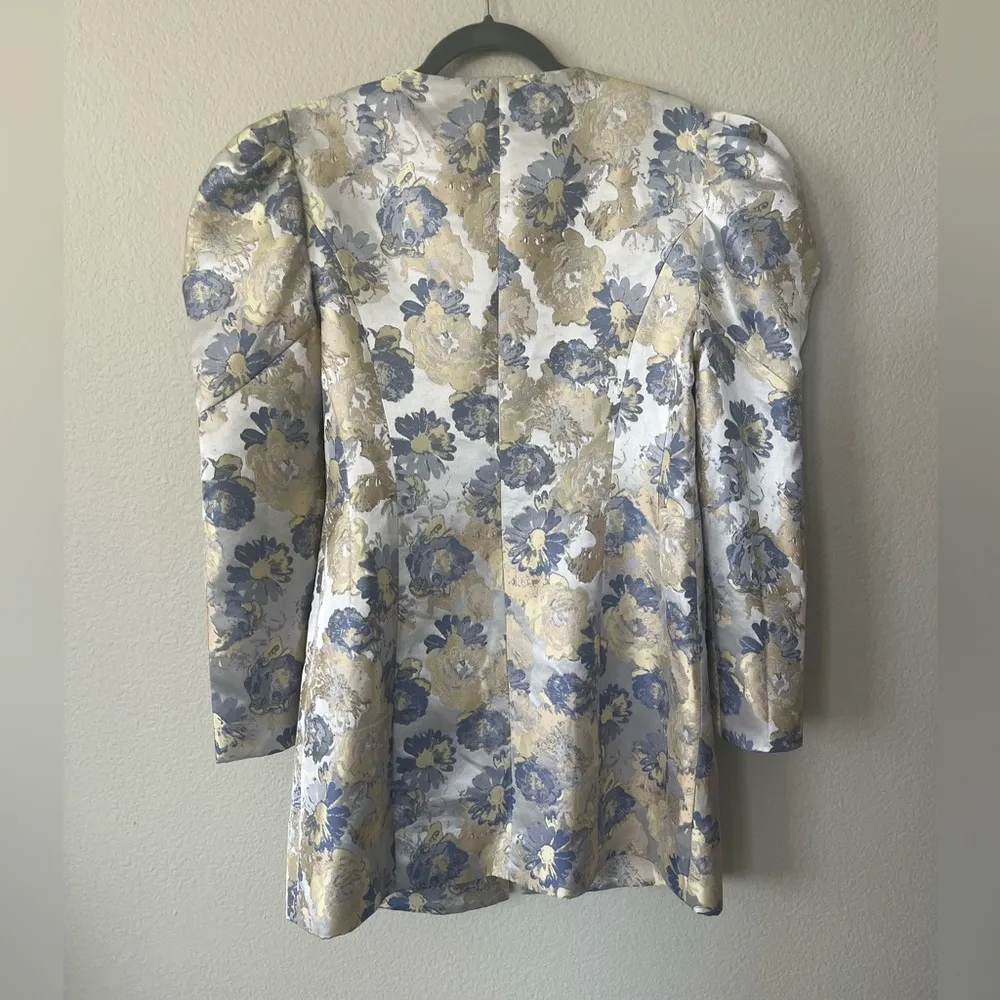 Bardot Floral Jacquard Puffy Long Sleeve Minidress With Buttons Women’s Size 6 - Image 4