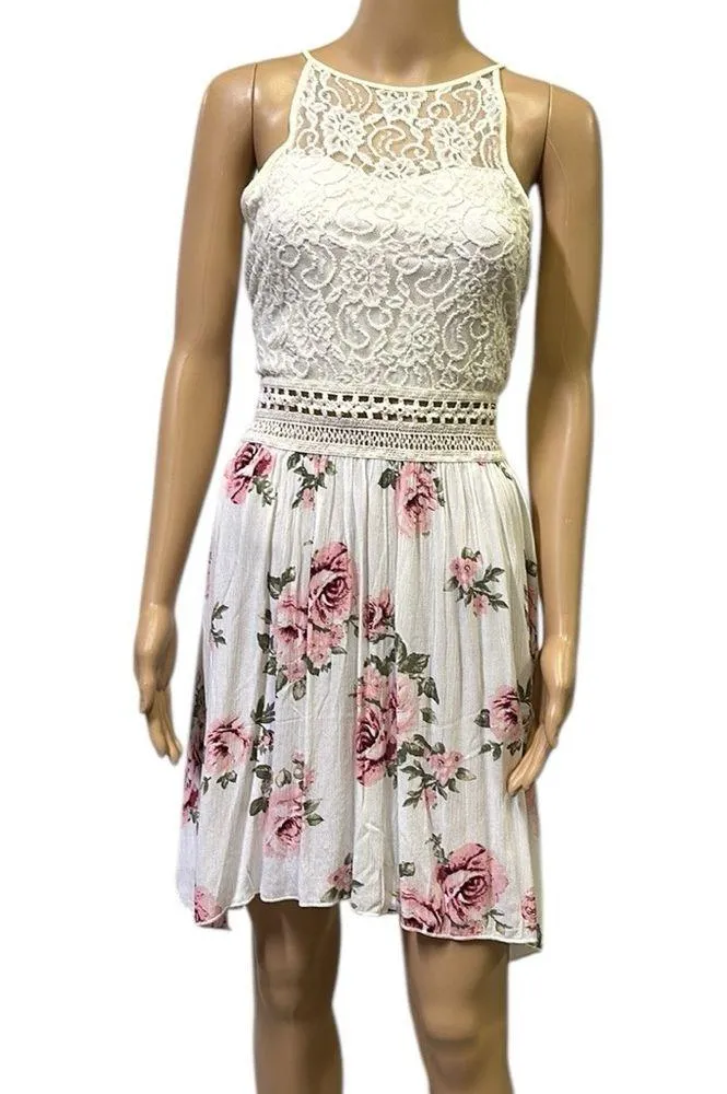 Rue 21 Cream Lace Overlay Top Floral Lightweight Skirting Sleeveless Dress XL - Image 4