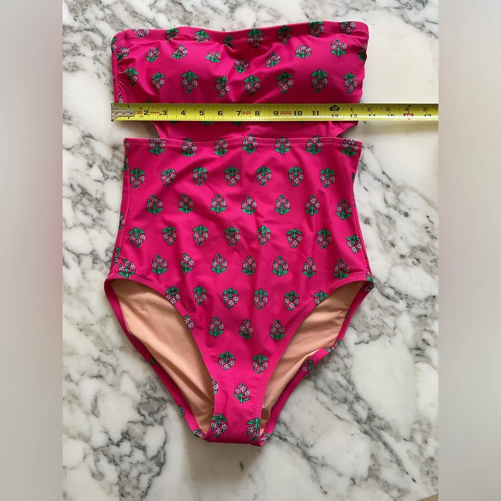 NWT J Crew Bandeau One-piece Swimsuit Floral Fuchsia size medium - Image 3