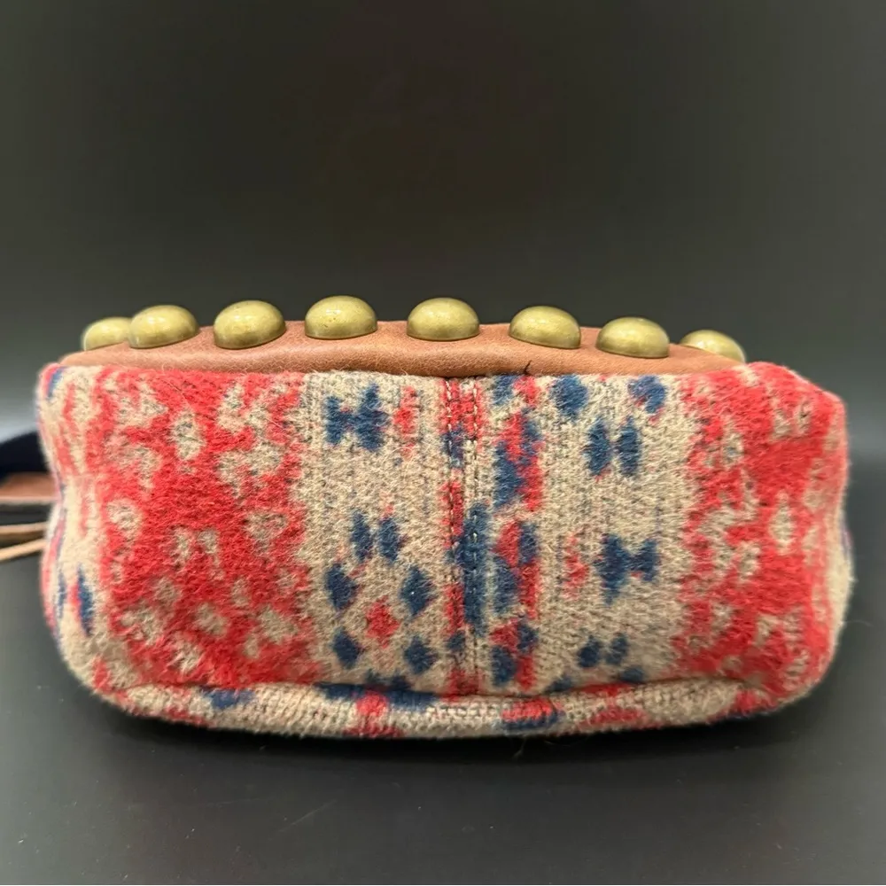 LUCKY BRAND Janis Wool Blend Brown Leather Southwestern Boho Flap Crossbody Bag - Image 4